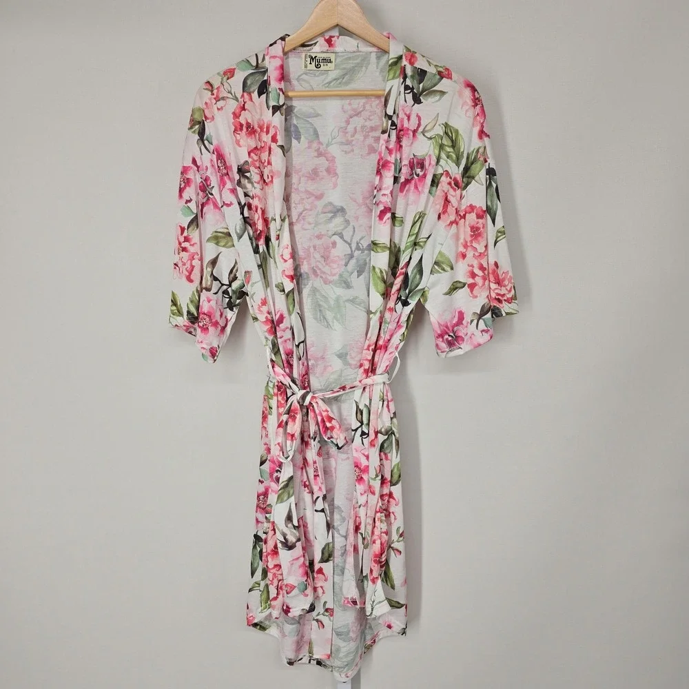 Show Me Your Mumu Floral Robe‎ Pink Green White Peony Print One Size O/S Kimono